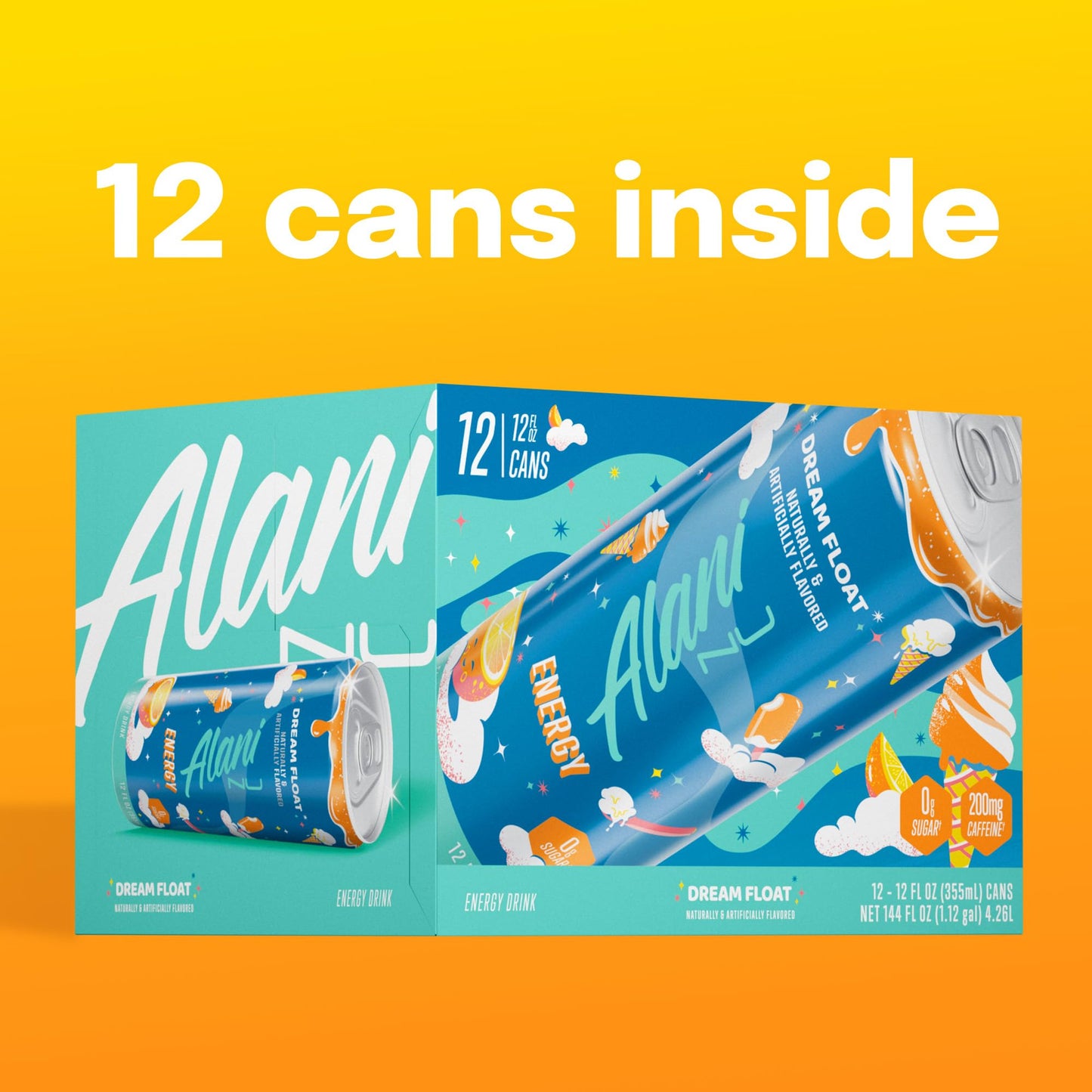 Alani Nu DREAM FLOAT  Sugar Free  Low Calorie Energy Drinks  200mg Caffeine  Biotin  B Vitamins  Zero Sugar  10 Calories  12 Fl Oz Cans  12 Pack