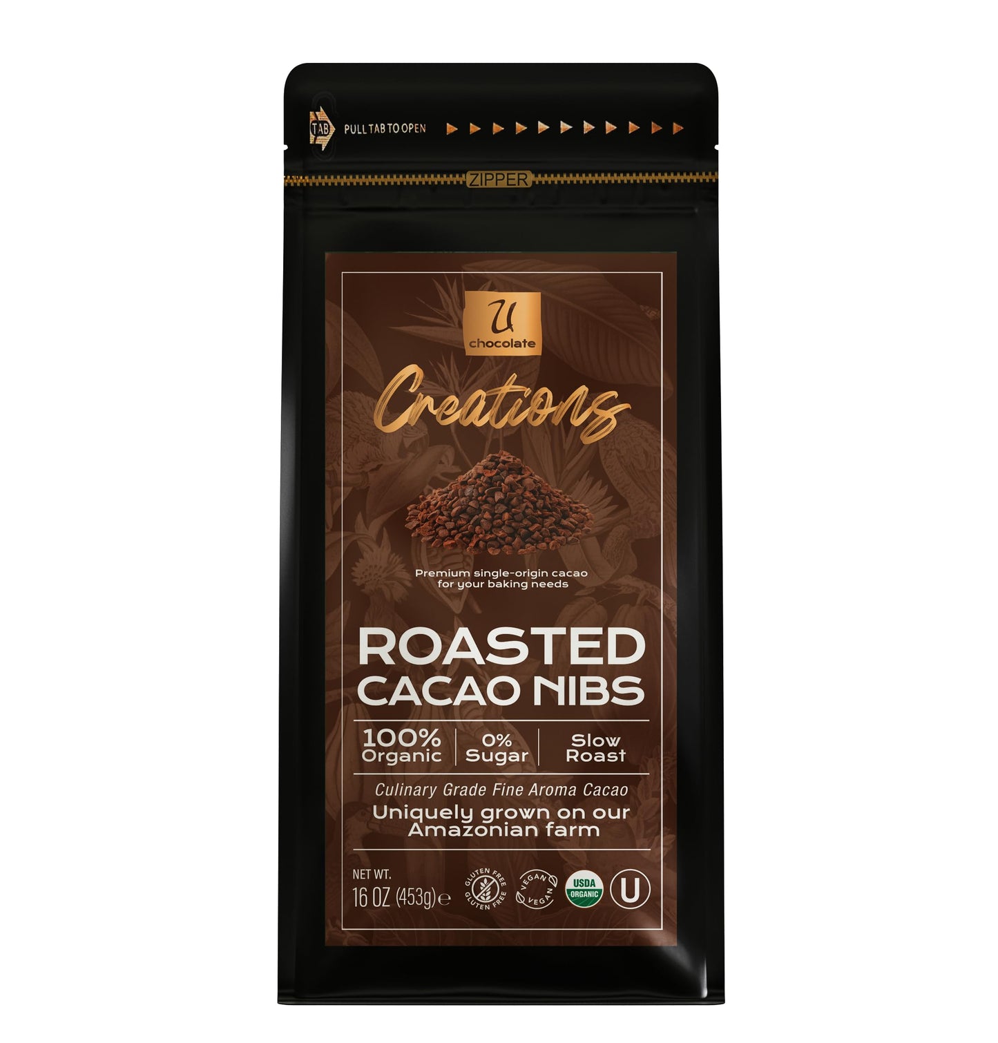 U Chocolate Creations Organic Cacao Nibs 16 oz - 100% Natural, 0% Sugar, Perfect for Snacks and Baking