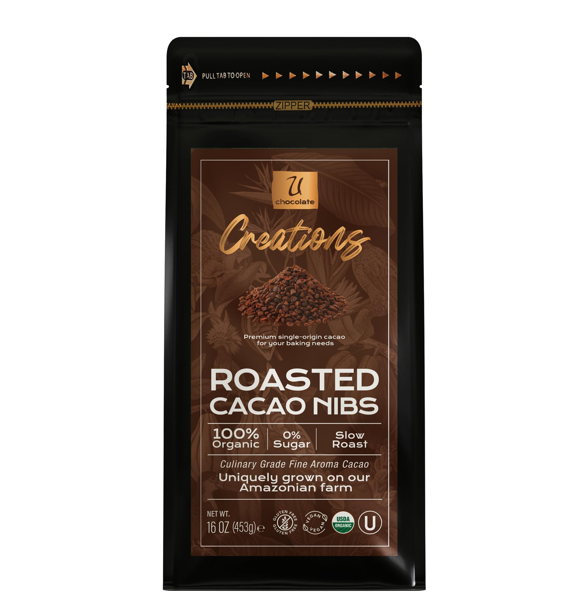 U Chocolate Creations Organic Cacao Nibs 16 oz - 100% Natural, 0% Sugar, Perfect for Snacks and Baking