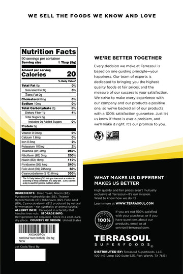 Terrasoul Superfoods Premium Nutritional Yeast Flakes, 16Oz - Fortified | Gluten Free | Non-Gmo | Vegan