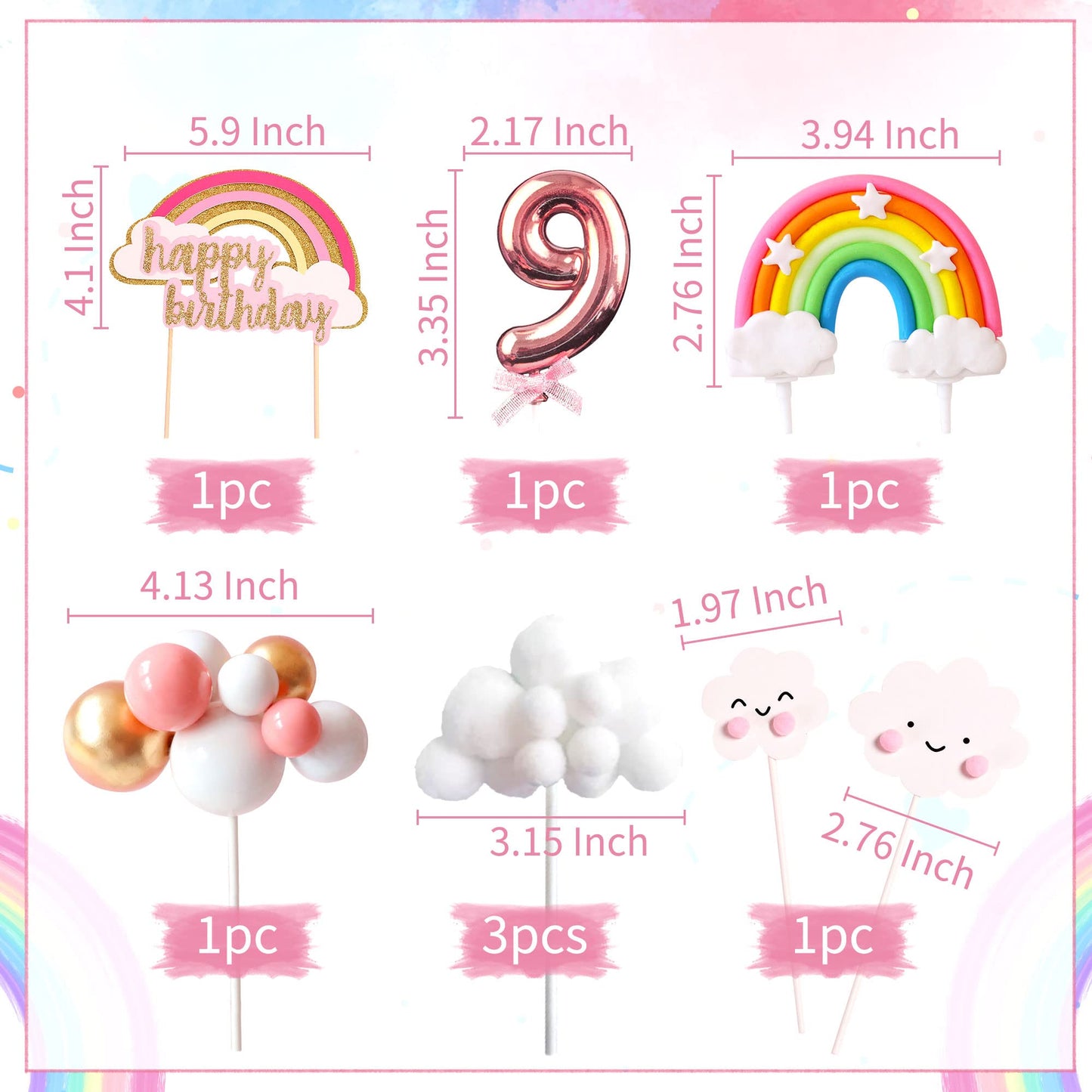 Laventy Pink On Cloud 9 Cake Decoration On Cloud 9 Birthday Cake Topper 9 Birthday Cake Decoration On Cloud 9 Party Supplies Clo