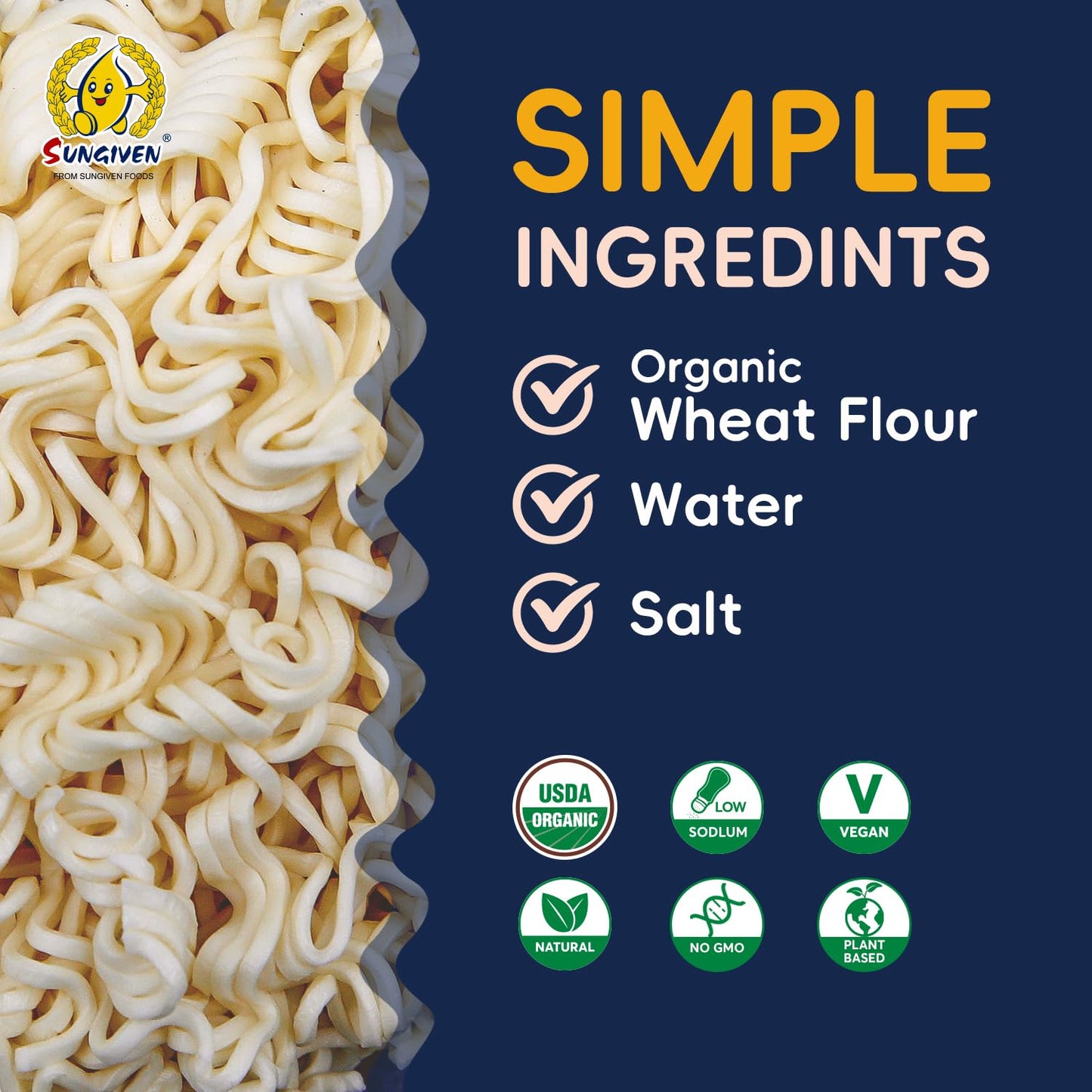 SUNGIVEN Organic Ramen Noodles Healthy Low Sodium Ready in 3 Minutes Non-Fried Instant No Additives or Preservatives 2.47 OZ (Pack of 20) 49.38 Oz