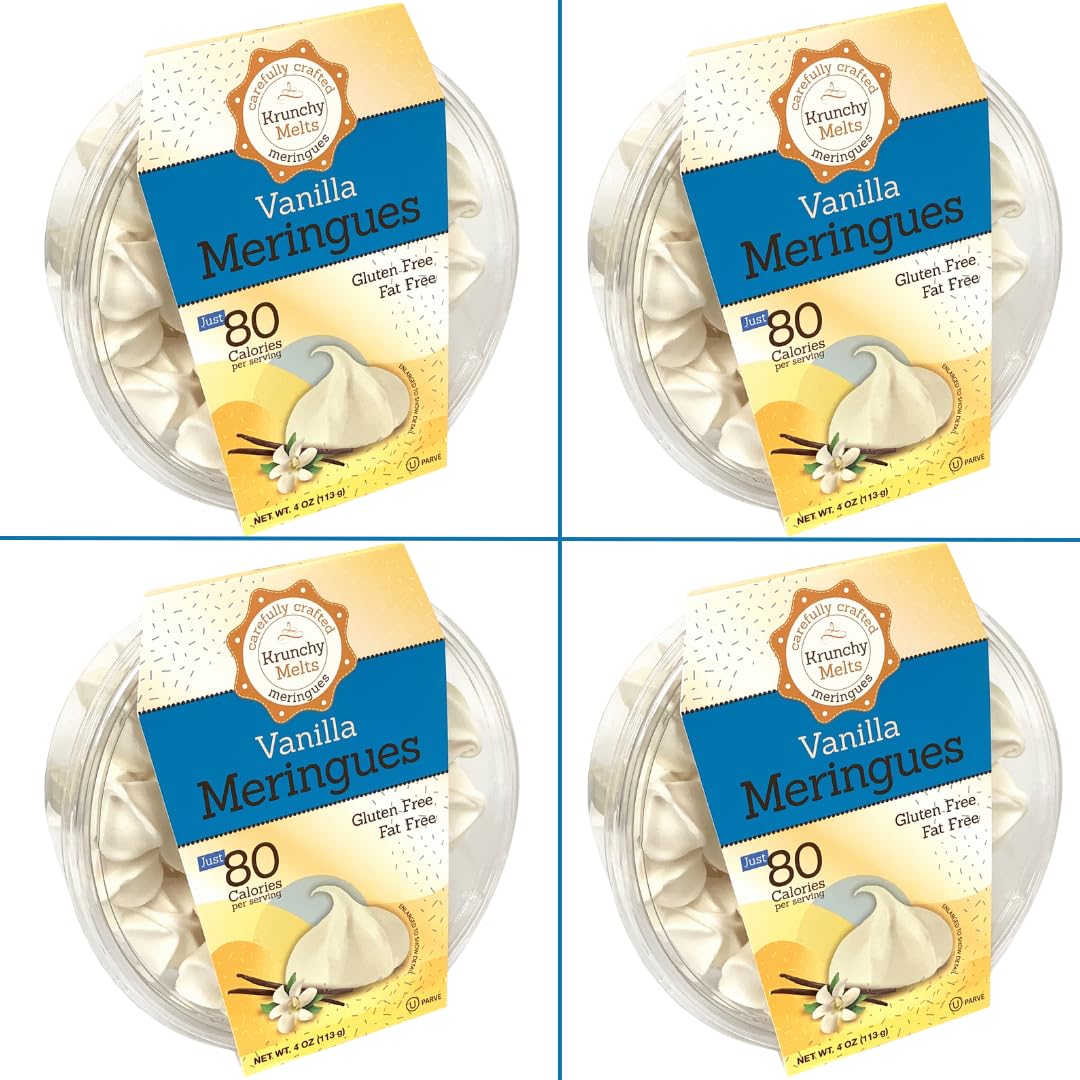 4 Pack Krunchy Melts Original Meringue Cookies | Vanilla Flavor 4-Pack | Only 80 Calories Per Serving | Fat Free, Gluten Free, D
