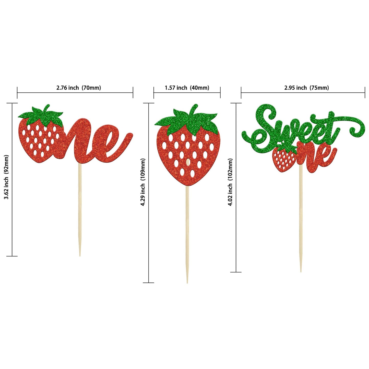 Gyufise 24Pcs Strawberry One Cupcake Toppers Glitter Sweet One First Birthday Cupcake Picks For Fruit Theme Baby Shower Kids 1St