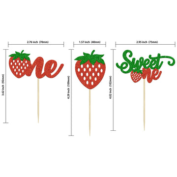 Gyufise 24Pcs Strawberry One Cupcake Toppers Glitter Sweet One First Birthday Cupcake Picks For Fruit Theme Baby Shower Kids 1St