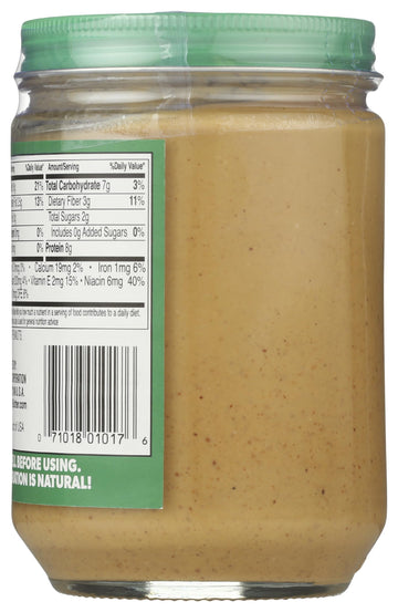 Teddie All Natural Peanut Butter, Smooth Unsalted, Gluten Free & Vegan, 16 Ounce Glass (Smooth Unsalted, Pack of 1)