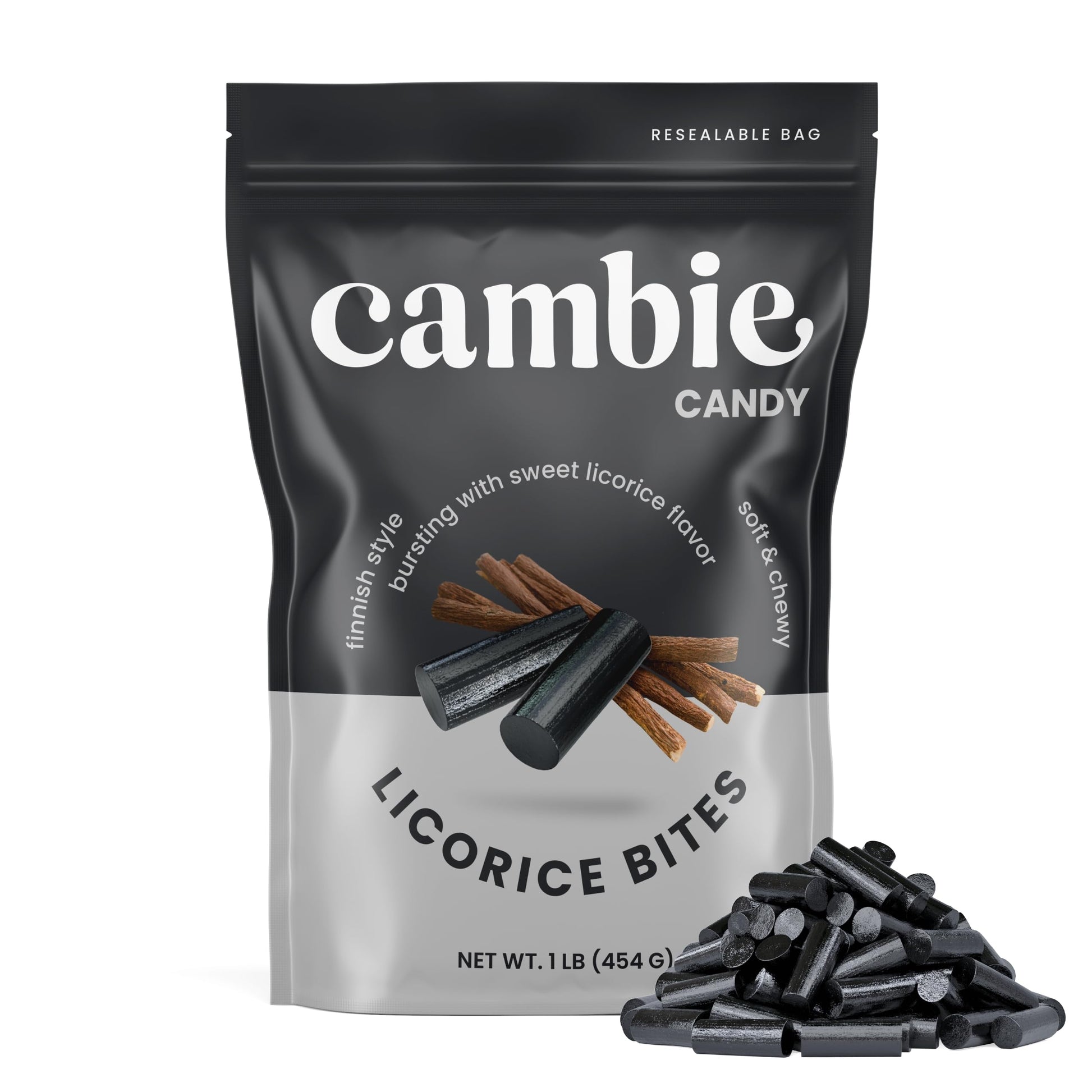 Cambie Soft Black Licorice  1 lb of Bold & Sweet Licorice Candy  Soft  Chewy & Bursting with Strong Flavor in Bite Sized Candy  Packaged in a Bulk Resealable Pouch