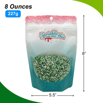 St. Paddy'S Pearls | 8 Oz Stand Up Sprinkle Bag | St. Patrick'S Day Themed Sprinkle Blend | Mini Sugar Pearls In Green, Lime, An
