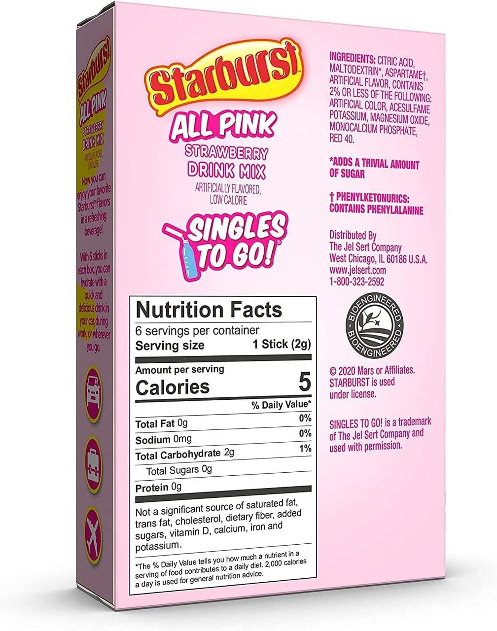 Starburst Singles To Go Powdered Drink Mix, All Pink Strawberry, 1 Box with 6 Packets - 6 Total Servings