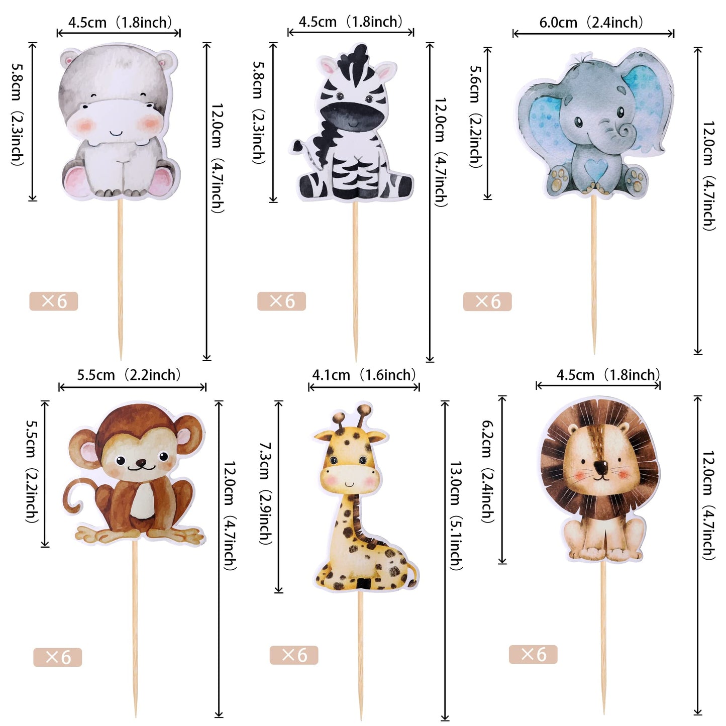 36 Pcs Jungle Animals Cupcake Toppers Lion Monkey Zebra Hippo Giraffe Elephant Forest Theme Cupcake Picks For Safari Animals The