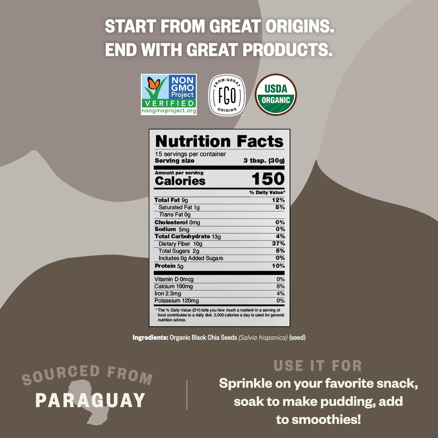 Fgo Organic Chia Seeds, 8Oz, Natural Raw Black Chia Seeds From Paraguay, Plant-Based, Non-Gmo, Vegan, Gluten-Free, Gels Easily, Superfood, Packaging May Vary (Pack Of 1)