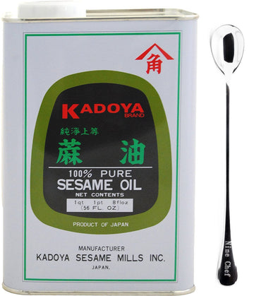 Kadoya Brand 100% Pure Sesame Oil (Sesame Oil 56 OZ, 1 Bottle) + One NineChef Long Handle Spoon Per Order