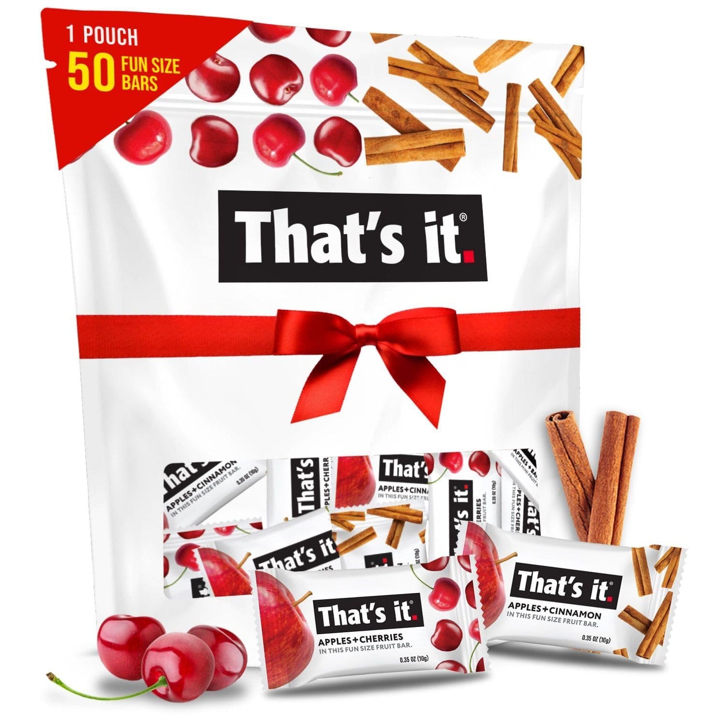 Thats it. Fun Size Fruit Bars Variety Pack (50 Pieces  10g Each)  Non-GMO  Kosher  Gluten Free  Breakfast Snacks  Allergy Friendly (Cherry-Cinnamon)