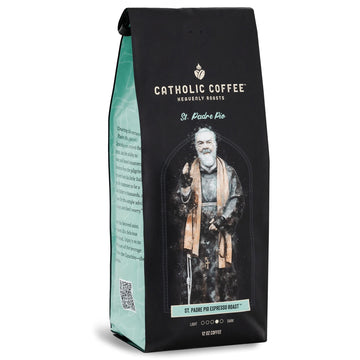 Padre Pio Medium Italian Blend Roast Coffee (Whole Bean) 12 Ounces Small-Batch Craft Coffee, Gift For Catholic Faithful & Coffee Lovers