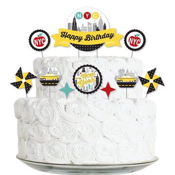 Big Dot Of Happiness Nyc Cityscape - New York City Birthday Party Cake Decorating Kit - Happy Birthday Cake Topper Set - 11 Piec