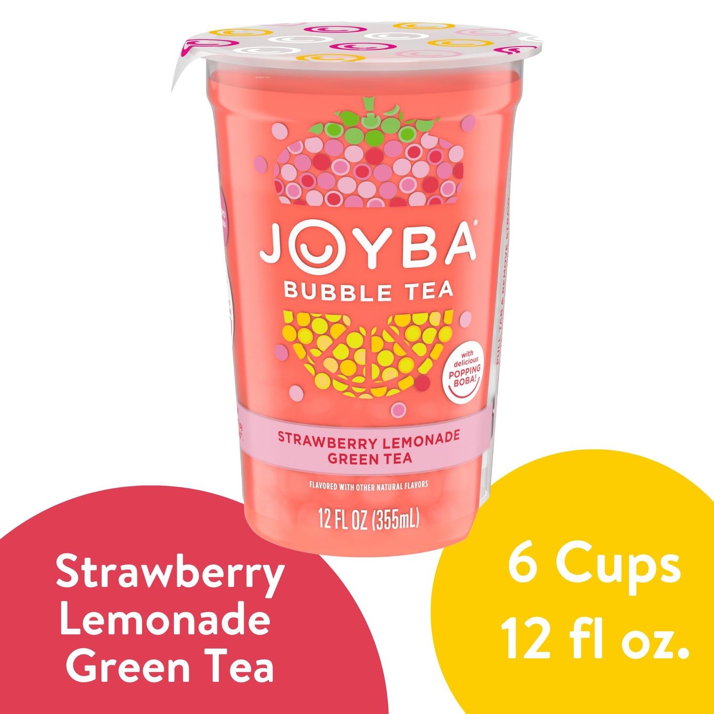 Joyba Bubble Tea Strawberry Lemonade Green Tea, 6 Pack, 12 Fl. Oz. Cups