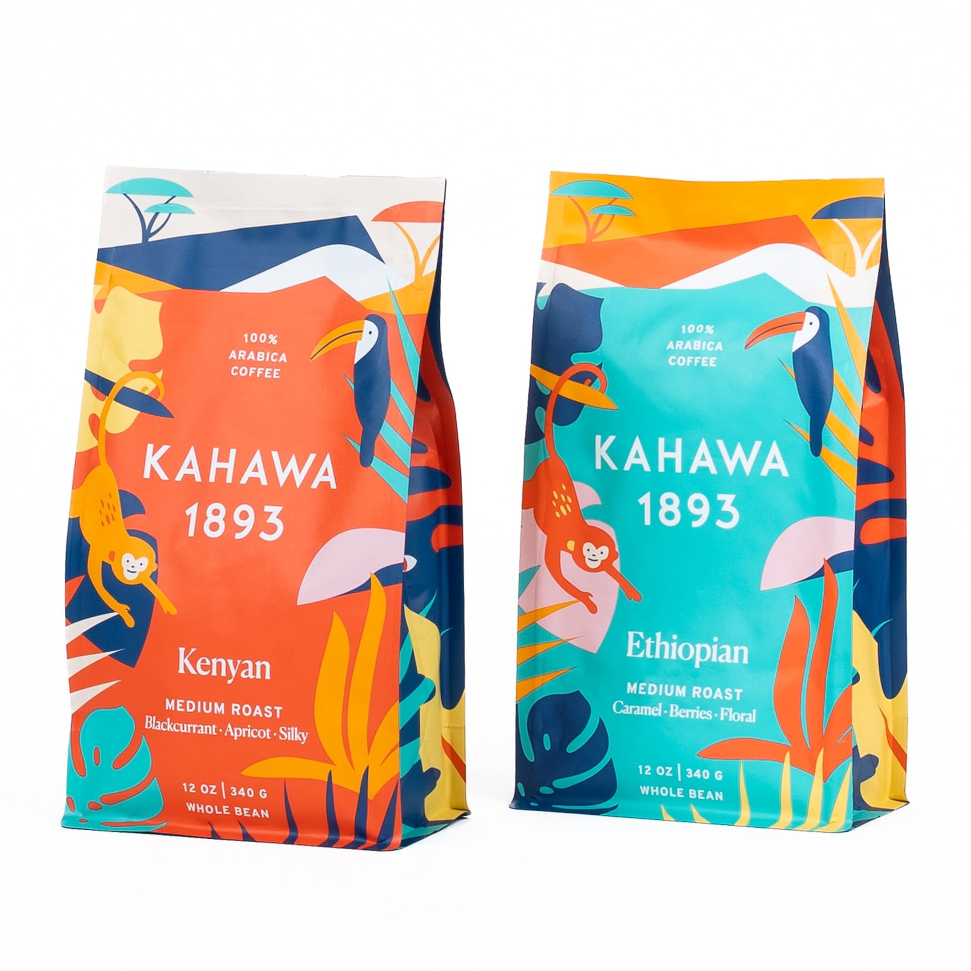 KAHAWA 1893 Whole Bean Coffee Combo Pack - Kenyan & Ethiopian Blend, 12 Oz (Pack of 2) - Naturally Sweet, Organically Grown