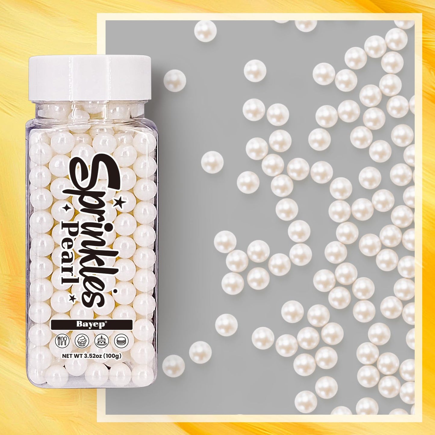 Bayep Edible Pearls For Cake Decorating 7Mm White Sprinkles For Cookies, Baking, Ice Cream, Cupcake Topper Pearl Sprinkles Perfe