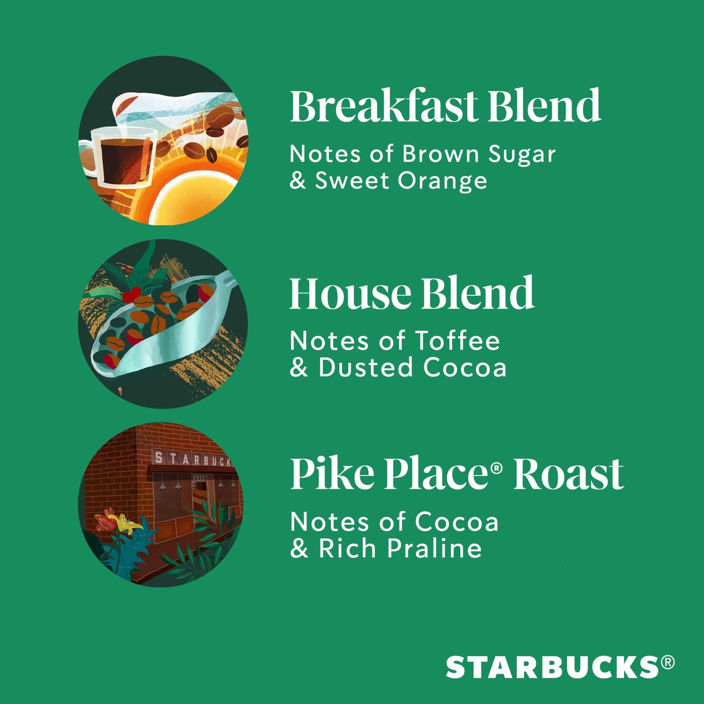 Starbucks Medium Roast Whole Bean Coffee Variety Pack, 3 Bags, 12 oz Each