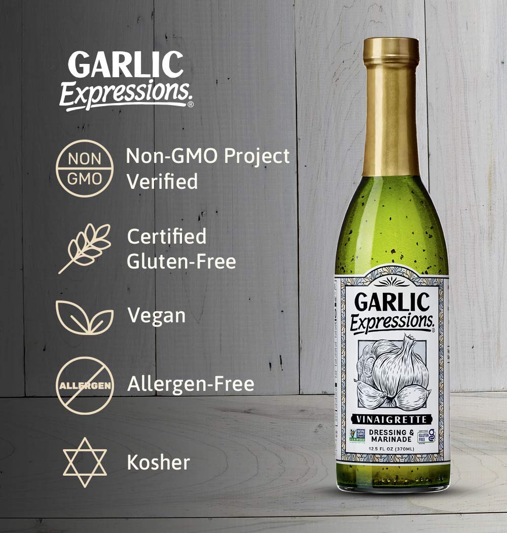 Garlic Expressions Vinaigrette Salad Dressing, Marinade | Non GMO, Vegan, Kosher, Allergen and Gluten Free Garlic Oil Vinaigrett