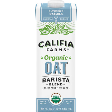 Califia Farms - Organic Oat Barista Blend Oat Milk, 32 oz, Shelf Stable, Dairy Free, Plant Based, Vegan, Non GMO, Organic Milk, 