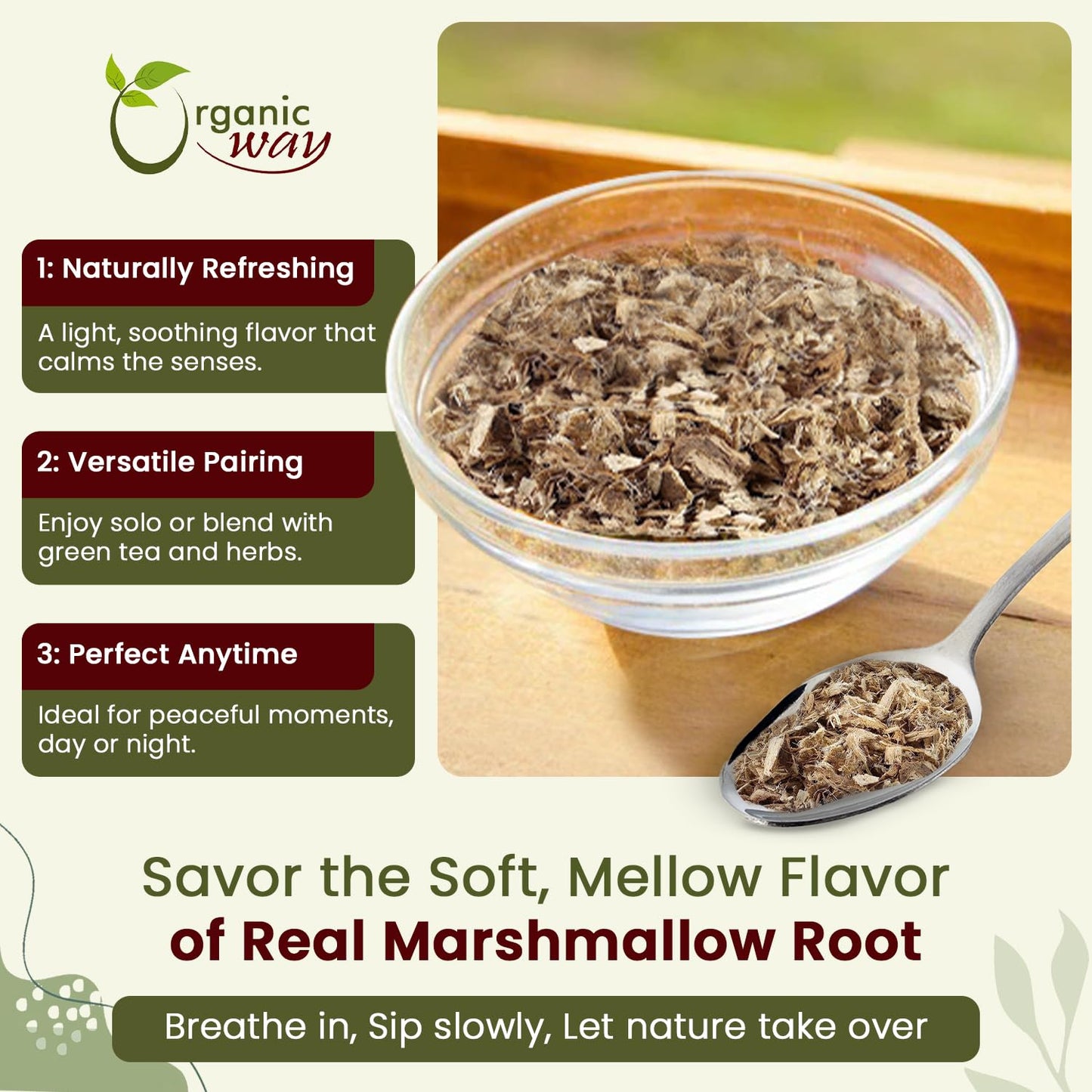 Organic Way Marshmallow Root Herbal Tea - Cut & Sifted, Organic & Kosher Certified, Non-GMO, 1/2 lbs (8 oz), Origin: Albania