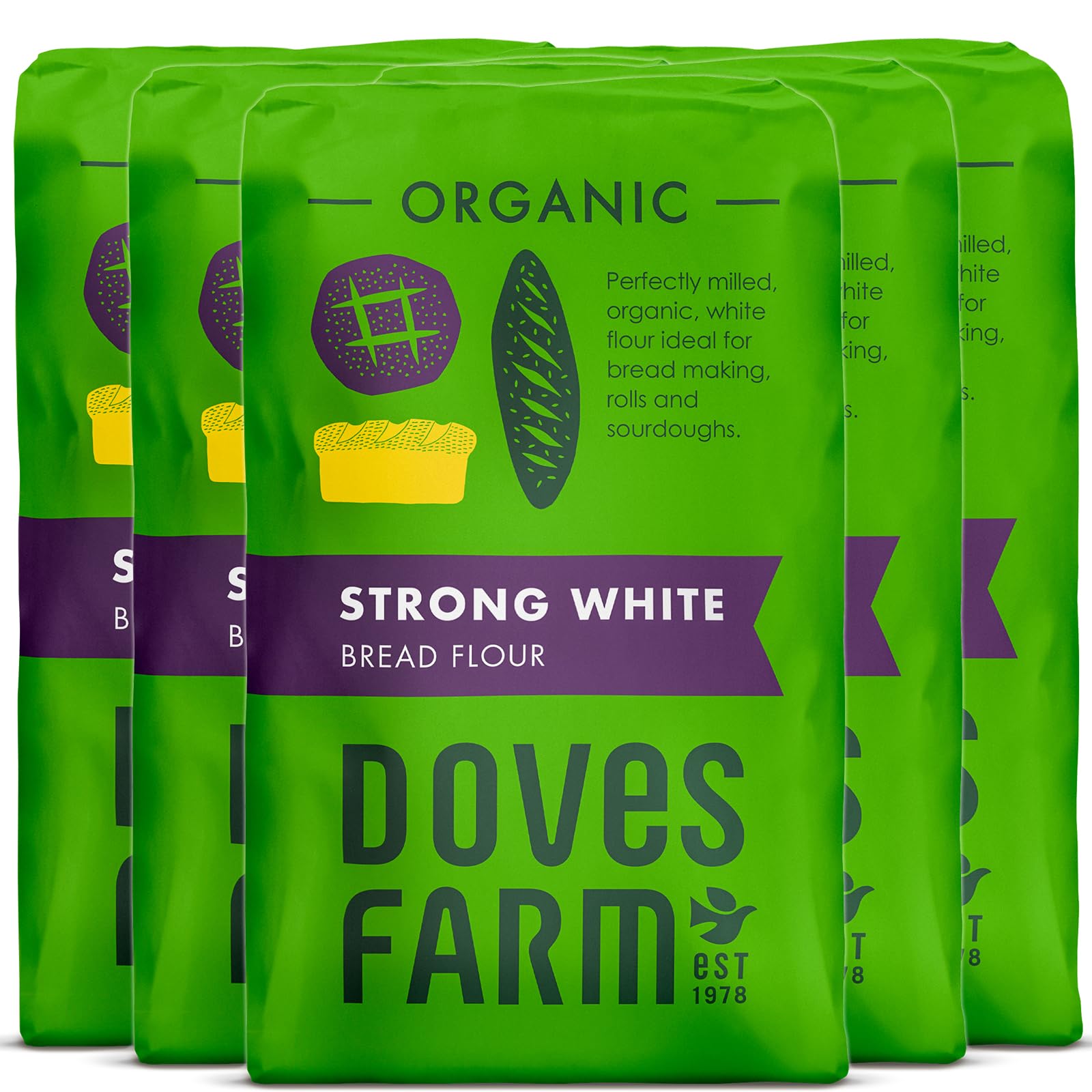 Doves Farm Organic Strong White Bread Flour 1.5 kg (Pack of 5)