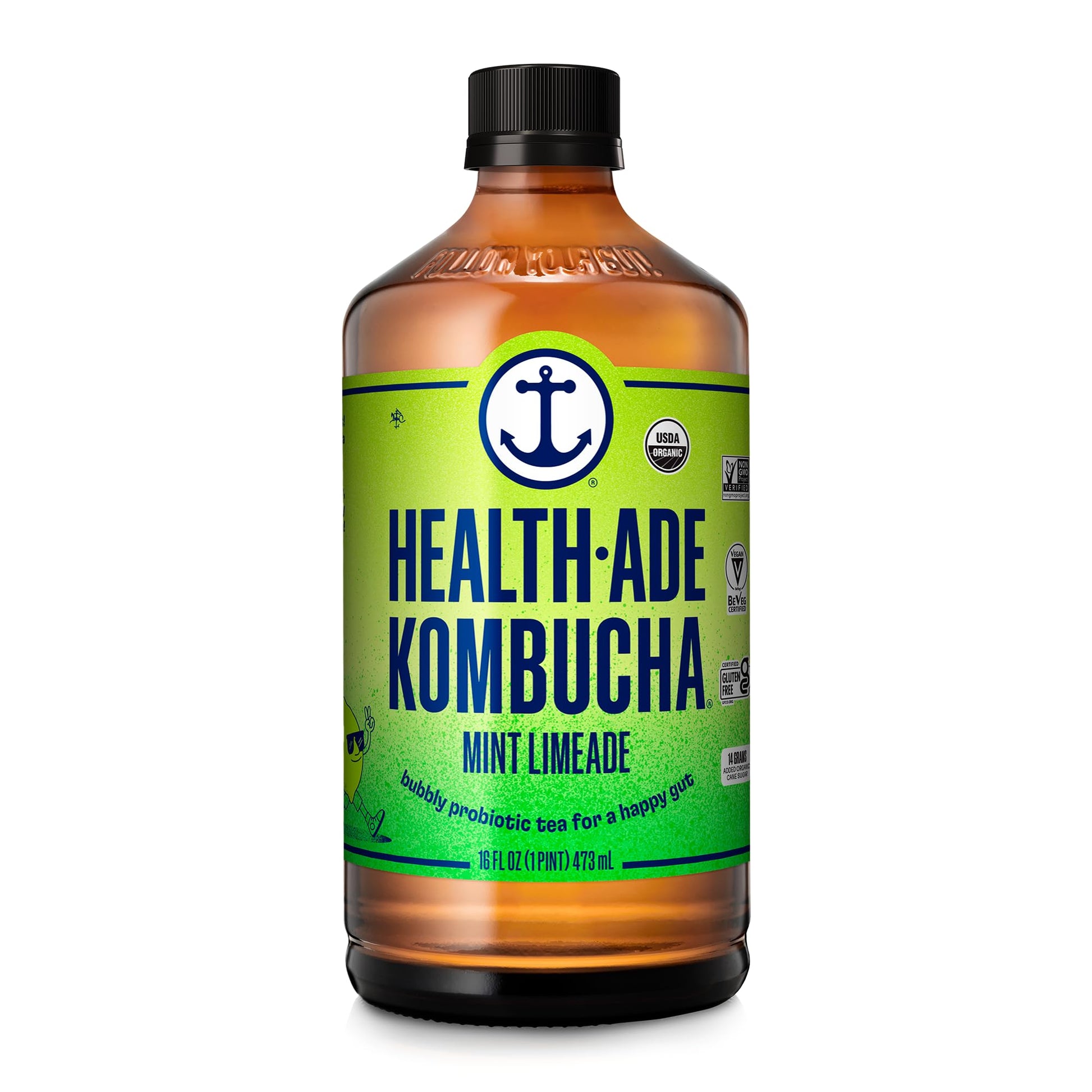 Health-Ade Kombucha Tea Organic Drink  Fermented Tea With Living Probiotics  Cleansing Support Acids  Supports Gut Health  Non-Gmo  Vegan  Gluten Free  12 Pack (16 Fl Oz Bottles)  Mint Limeade