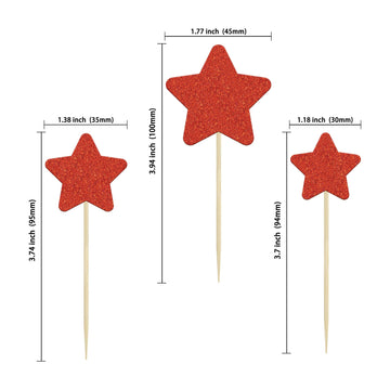 Gyufise 42Pcs Red Glitter Star Cupcake Toppers Mixed Size Twinkle Little Star Cupcake Picks Decorations For Wedding Anniversary