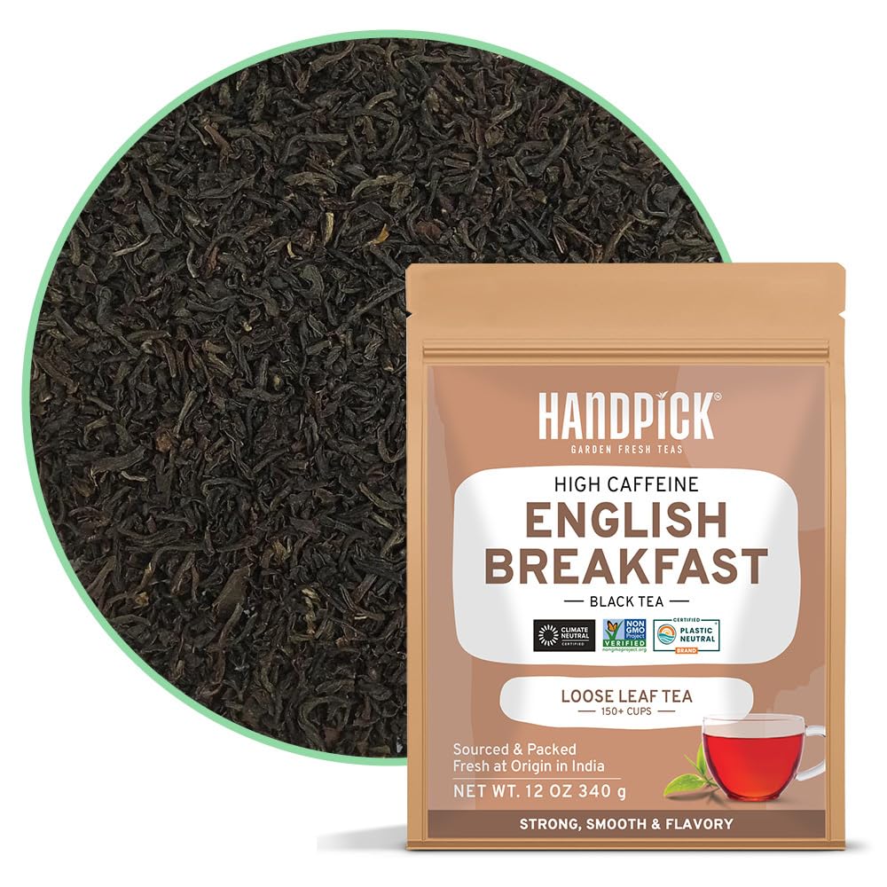 HANDPICK English Breakfast Loose Leaf Tea, Strong & Robust, 340g, Non-GMO, Resealable Ziplock Pouch