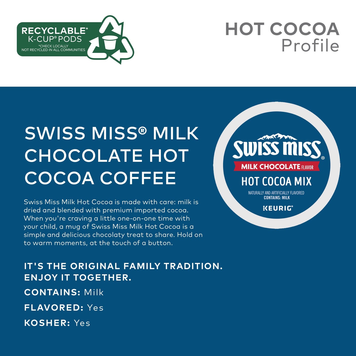 Swiss Miss Milk Chocolate Hot Cocoa Keurig Single-Serve K Cup Pods, 44Count, Milk Chocolate Hot Cocoa, 44Count, Blue