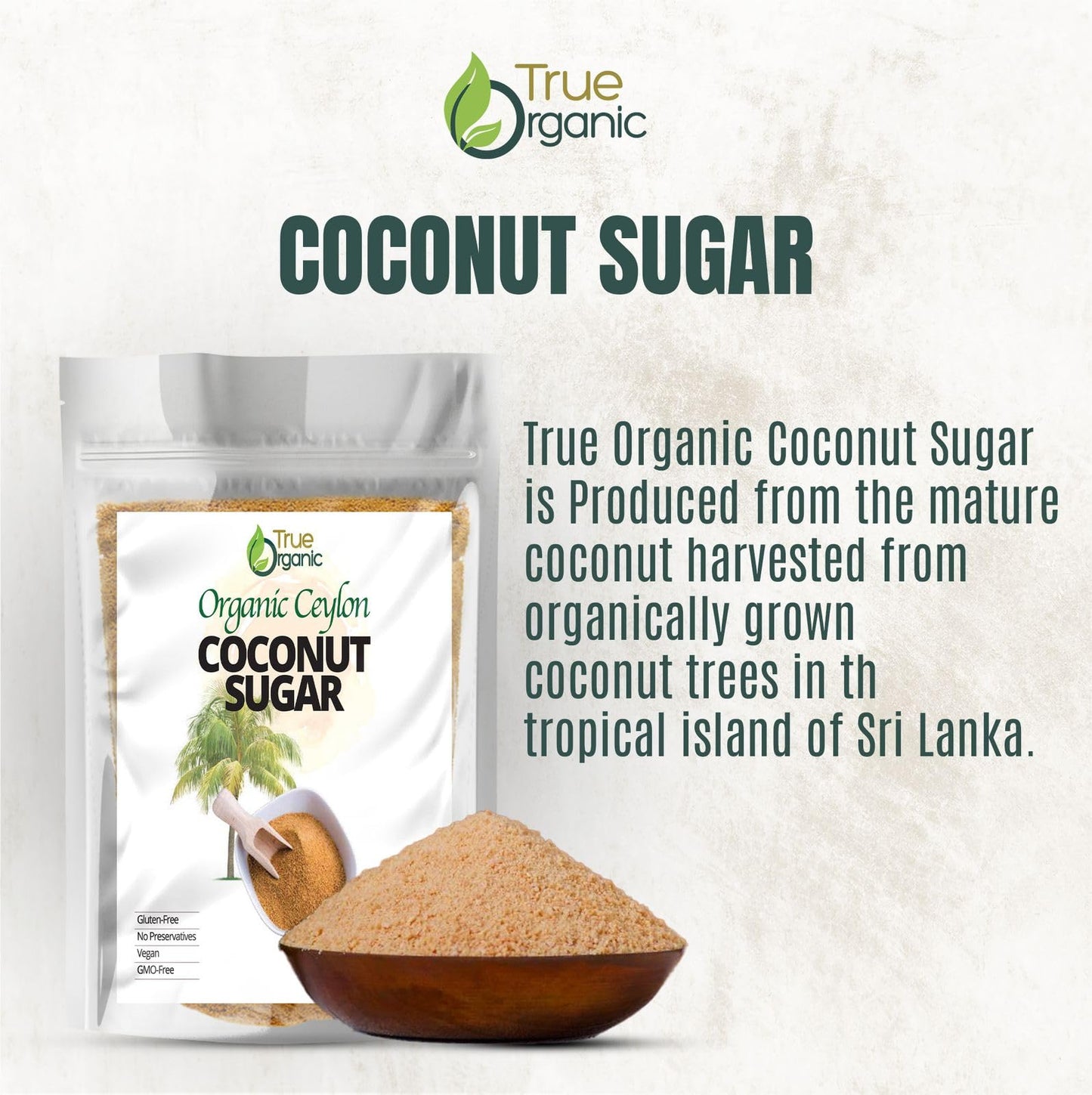 True Organic Coconut Sugar - Certified Organic, USDA & Kosher, 32 Ounce