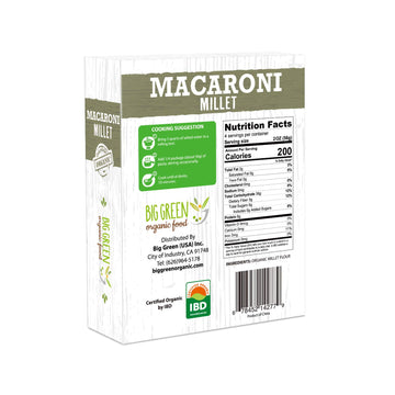 Big Green Organic Food- Organic Millet Macaroni (Elbows), Gluten-Free, Lectin-Free, Non-GMO, Vegan, Wheat and Rice Alternative,