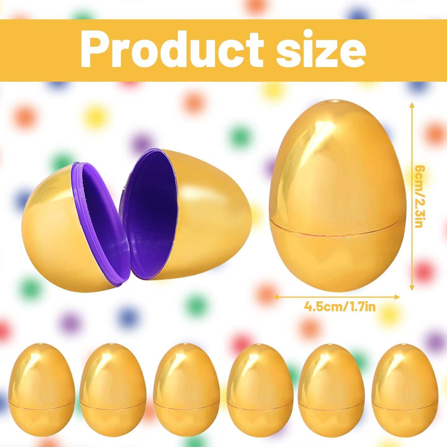 Inheming 6 Pcs Gold Easter Eggs, Empty Plastic Easter Eggs, Fillable Eggs For Candy, Chocolate, Money And Easter Stuff, Easter E