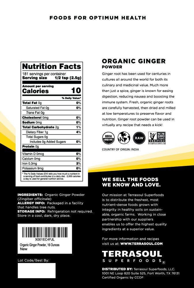 Terrasoul Superfoods Organic Ginger Powder, 2 Lbs (2 Pack) - Lab-Tested | Raw | Potent Spicy Flavor