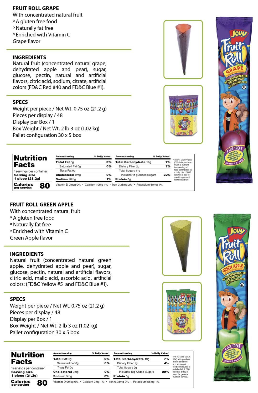 COMBO BREAKER JOVY FRUIT ROLL Variety Pack - 10 Natural Fruit Flavors, Fat Free, Gluten Free, 20 Count (0.75 oz each)