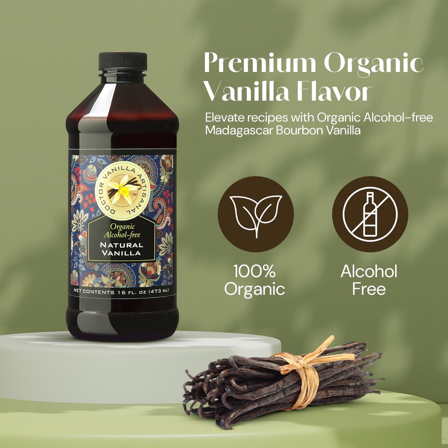 DOCTOR VANILLA ARTISANAL Organic   -Free Natural Vanilla Extract 16 oz Bottle