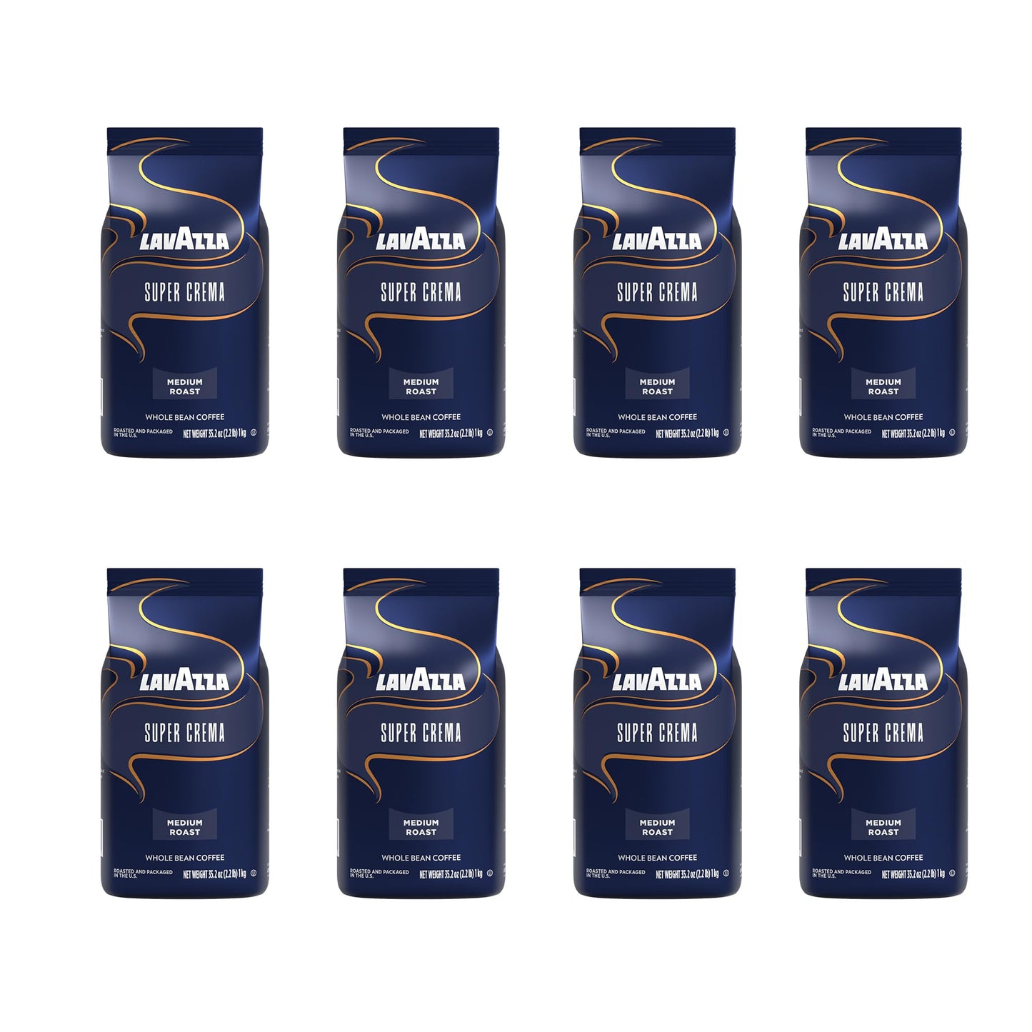 Lavazza Super Crema Whole Bean Coffee, Medium Espresso Roast, Arabica And Robusta Blend, 2.2 Lb Bag (Pack Of 8)