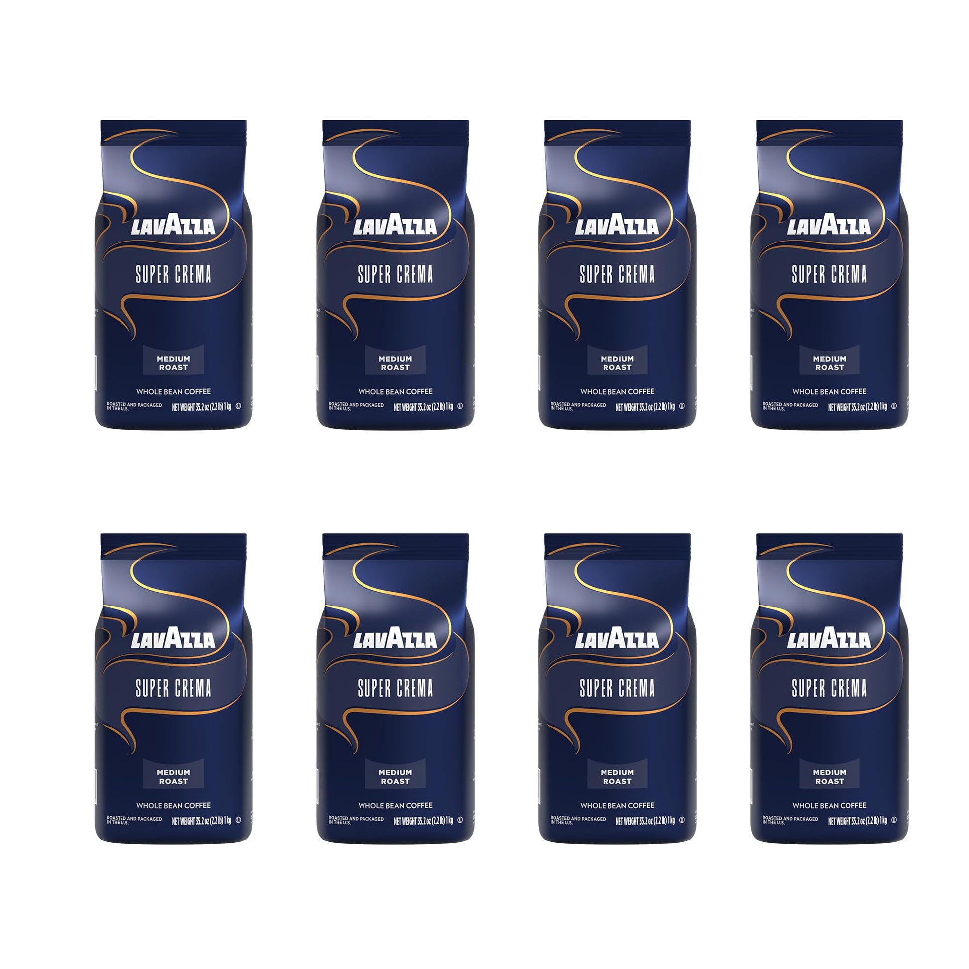 Lavazza Super Crema Whole Bean Coffee, Medium Espresso Roast, Arabica And Robusta Blend, 2.2 Lb Bag (Pack Of 8)