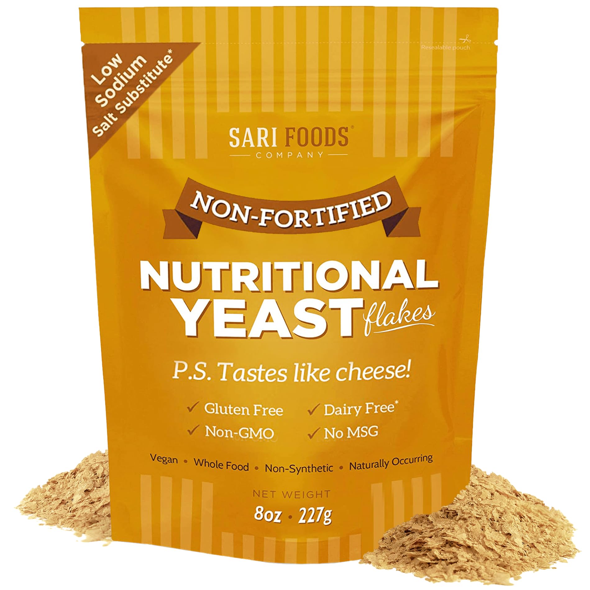 Sari Foods Non-Fortified Nutritional Yeast Flakes - 24Oz Or 8Oz - Superfood, Rich In Protein. Gluten Free & Dairy Free Vegan Che