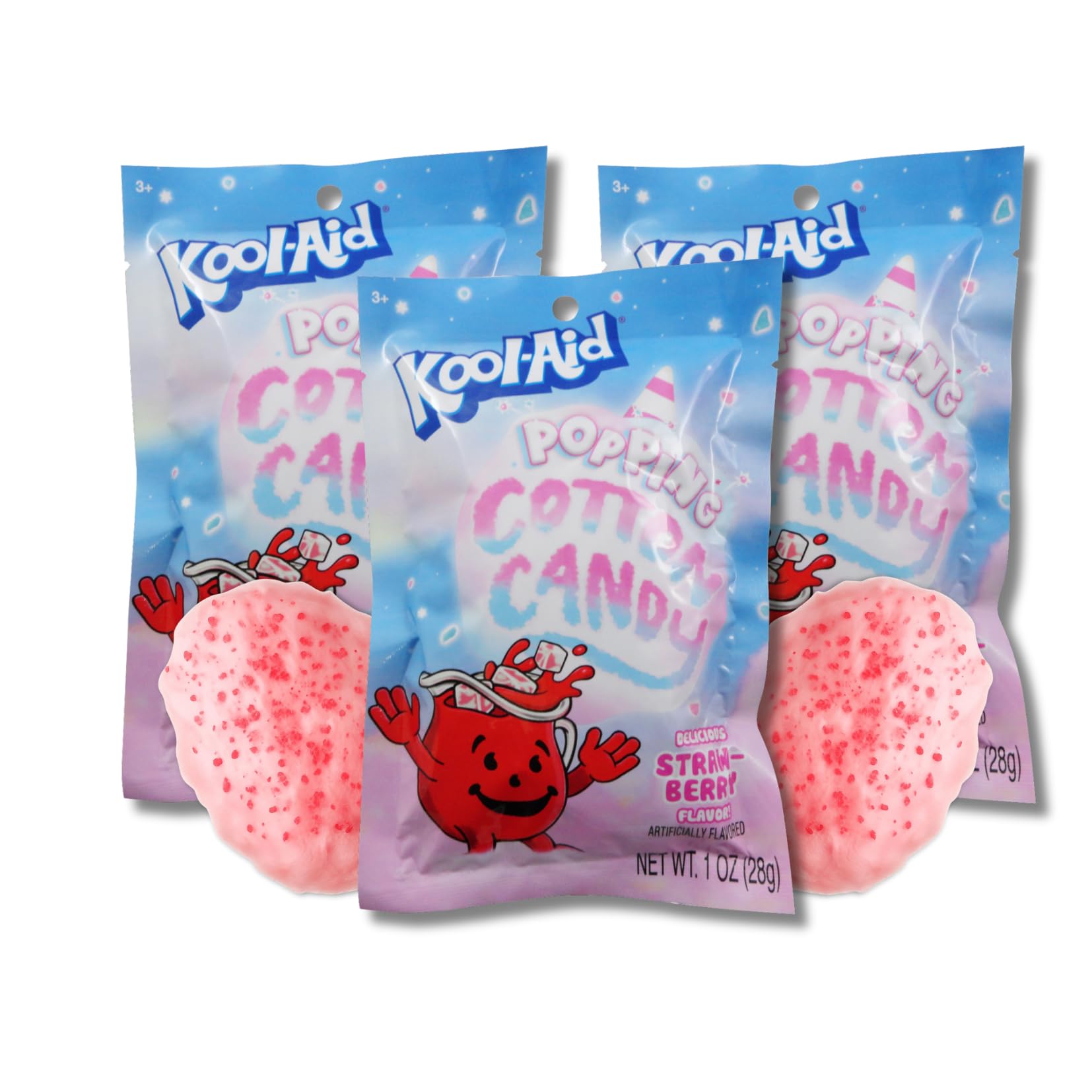 LYZAS SWEETS & TREATS Kool-Aid Popping Cotton Candy - Strawberry Flavor - Gift Pack of 3, 1 oz. Bags
