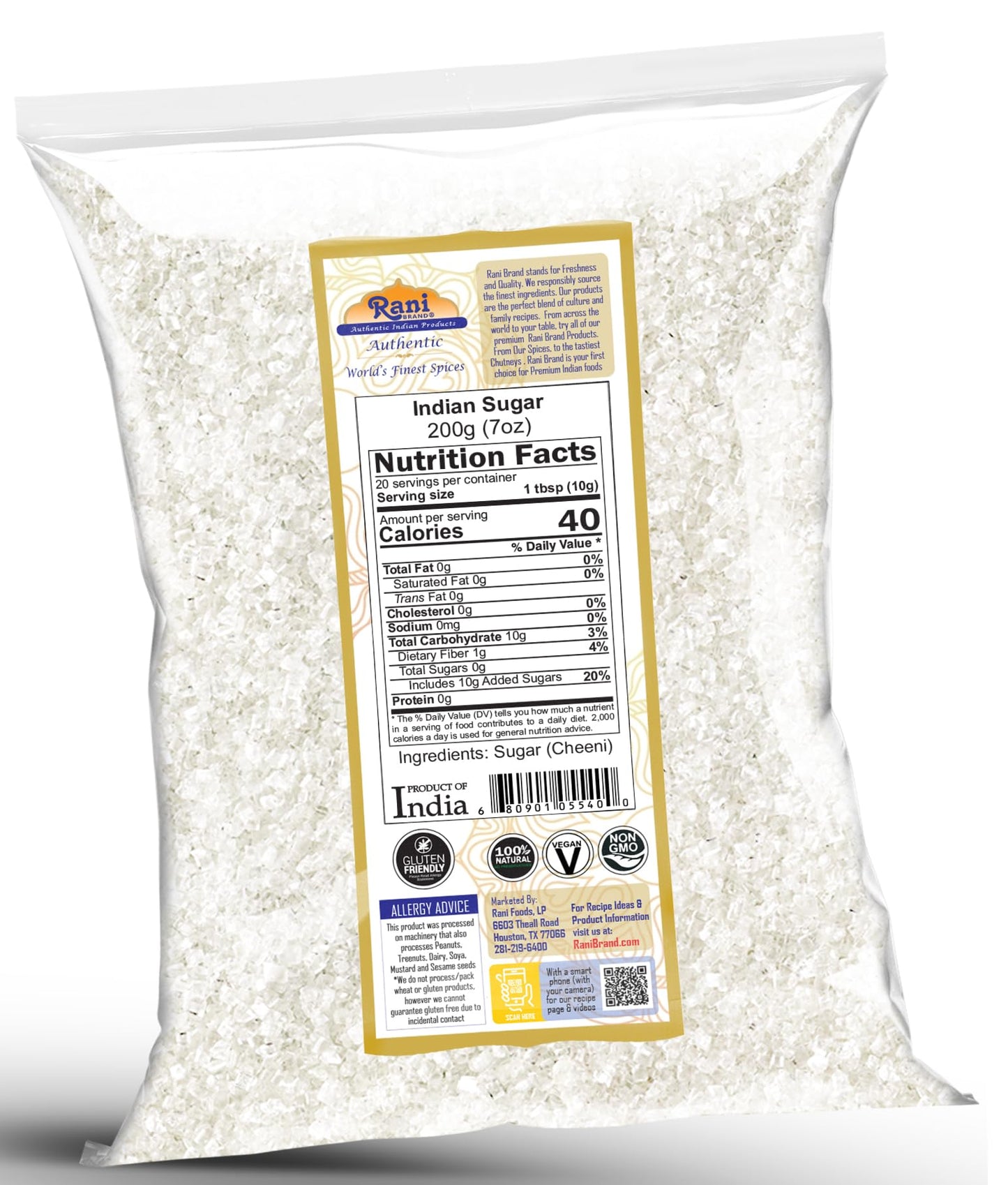 Rani Indian Sugar (Cheeni) 7oz | All Natural, Gluten Friendly, Kosher, Vegan, Indian Origin