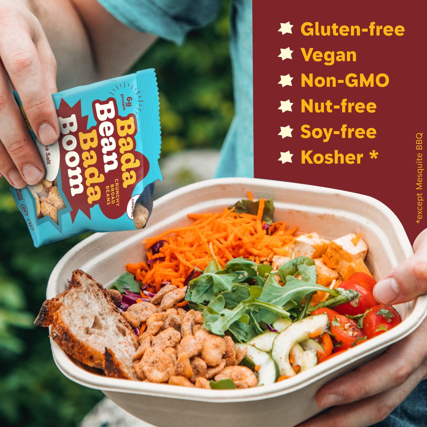 Bada Bean Bada Boom Plant-Based Protein, Gluten Free, Vegan, Crunchy Roasted Broad (Fava) Bean Snacks, 110 Calorie Packs, The Cl