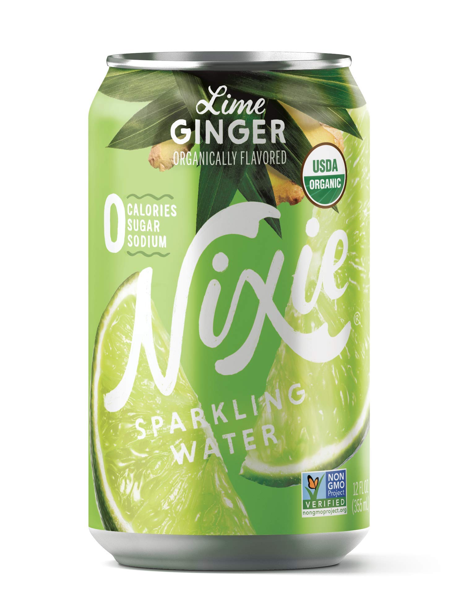 Nixie Sparkling Water, Lime Ginger | 12 Fl Oz Cans, 24 Pack | Organic, Vegan, Non-Gmo, Gluten Free, 0 Calories, 0 Sugar, 0 Sodiu