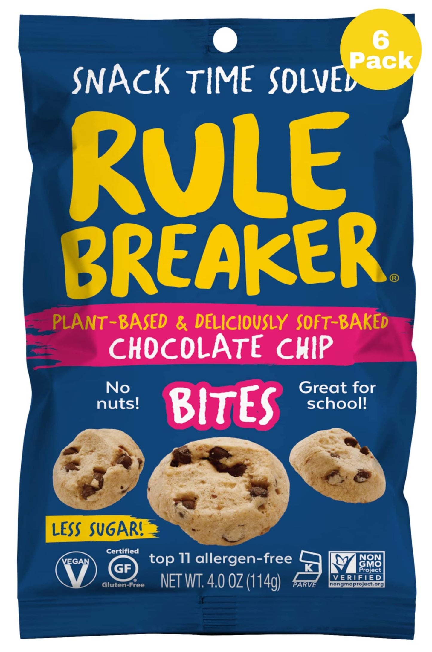 Rule Breaker Vegan & Gluten-Free Cookies | Chocolate Chip Bites | Plant-Based  Dairy  Nut  Soy  Allergen Free  Kosher | Great For School  Office  Pantry | Soft-Baked School Snacks For Kids And 18+ Uses (Pack Of 6)