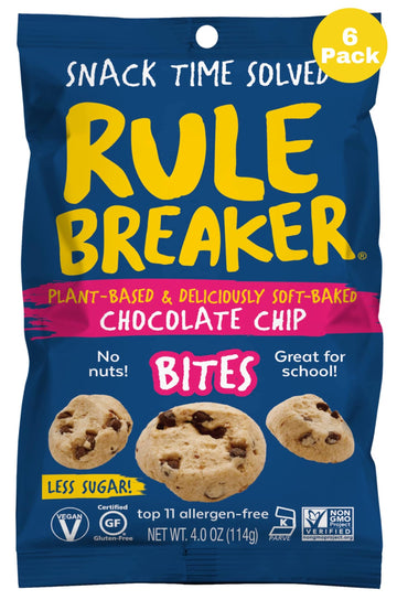 Rule Breaker Vegan & Gluten-Free Cookies | Chocolate Chip Bites | Plant-Based  Dairy  Nut  Soy  Allergen Free  Kosher | Great For School  Office  Pantry | Soft-Baked School Snacks For Kids And 18+ Uses (Pack Of 6)