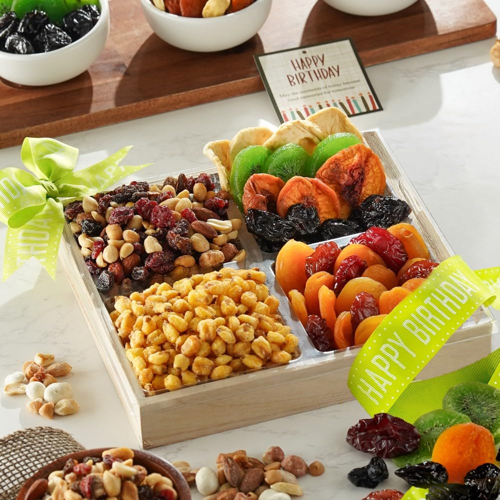 Broadway Basketeers Nuts & Dried Fruit Gift Basket A Healthy Birthday Gourmet Gift Tray For Celebration