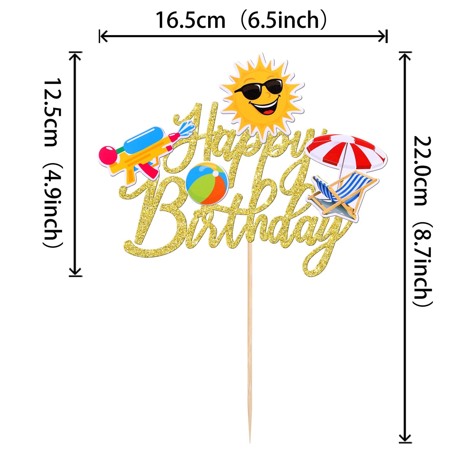 ZHUOWEISM Summer Beach Cake Topper - Glitter Gold Sun Umbrella Water   for Birthday Party Decorations