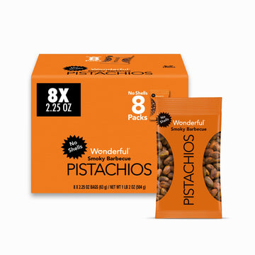 Wonderful Pistachios No Shells Smokey Barbeque Nuts, 2.25 Ounce Bag (Pack of 8), Gluten Free Protein Snack