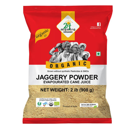 24 Mantra Organic Unbleached Jaggery Powder 2 Pound, Healthy Sugar Substitute, Unrefined & Unadulterated | Grown Without Pestici